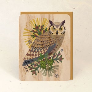 Great-Horned Owl Sustainable Wood Greeting Card