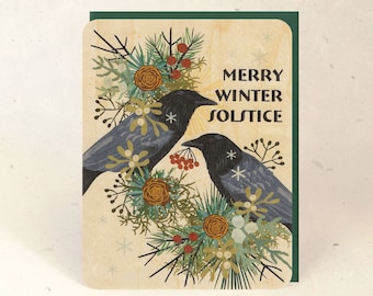 Winter Solstice Crow Sustainable Wood Greeting Card