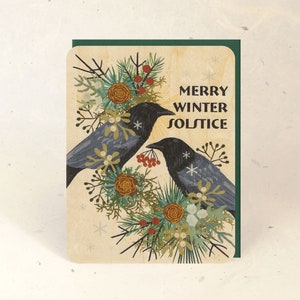 Winter Solstice Crow Sustainable Wood Greeting Card