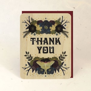 Luna Moth Thank You Sustainable Wood Greeting Card