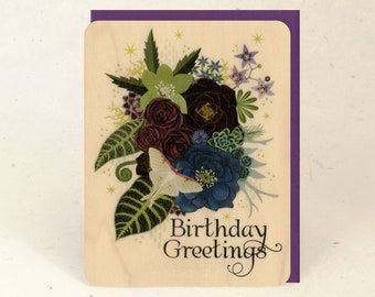 Birthday Luna Moth Sustainable Wood Greeting Card