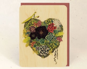 Succulent Heart Sustainable Wood Greeting Card
