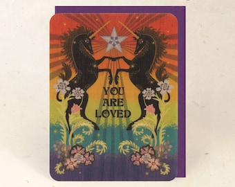 Pride Unicorns Sustainable Wood Greeting Card