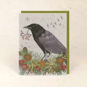 Carte en papier recyclé des Fêtes des Corbeaux d'hiver