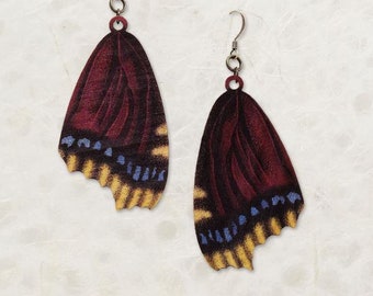 Mourning Cloak Butterfly Wing Birch Wood Earrings