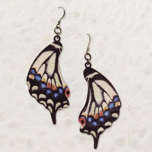 Old World Swallowtail Butterfly Wing Birch Wood Earrings