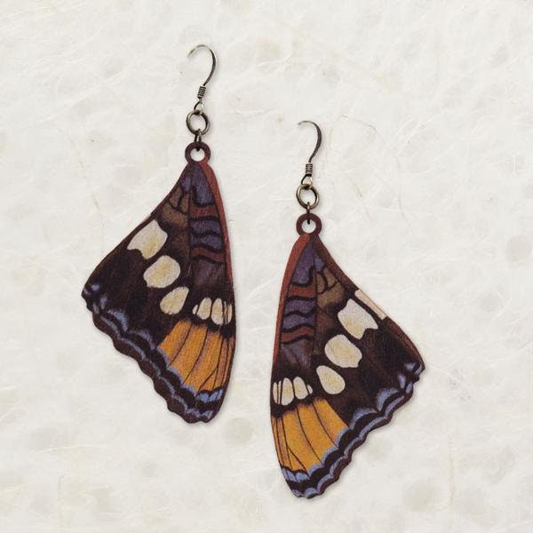 California Sister Butterfly Wing Birch Wood Earrings