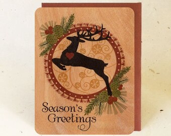 Holiday Stag Wood Greeting Card Eco-Friendly Fine Art