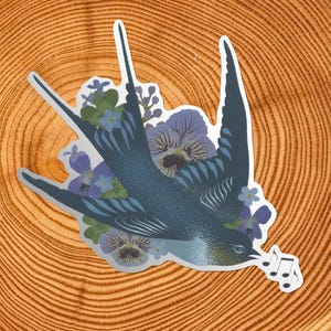 PVC-vrije sticker Spring Swallow matzilver