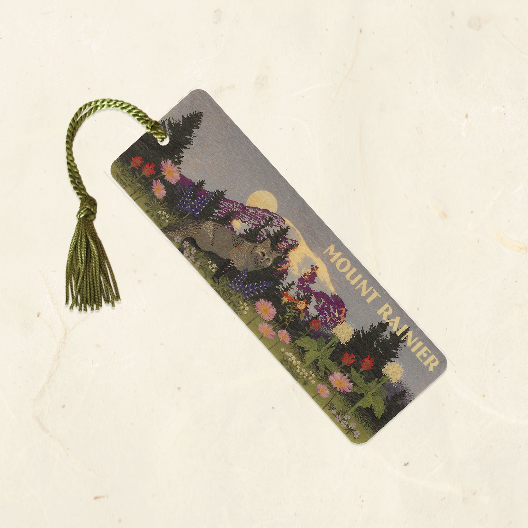Mt Rainier Sustainable Wood Bookmark with Tassel