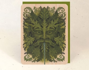 Green Man Sustainable Wood Greeting Card