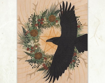 Raven Wreath Sustainable Wood Print