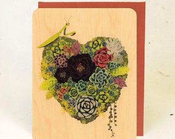 Succulent Heart Sustainable Wood Greeting Card