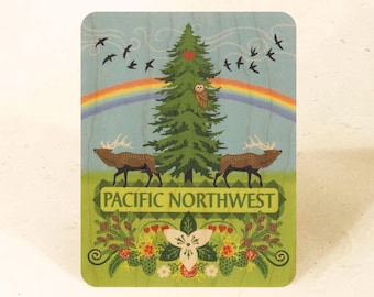 Pacific Northwest Rainbow Sustainable Wood Veneer Postcard