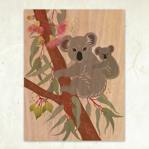 Koala And Cub Eco Friendly Fine Art Wood Print Etsy