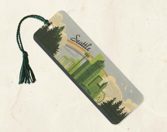 Seattle Emerald City Sustainable Wood Bookmark with Tassel