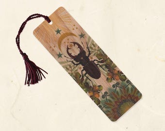 Beetle Moon Sustainable Wood Bookmark with Tassel