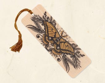 Silk Moth Sustainable Wood Bookmark with Tassel