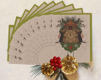 Black Cat Cuckoo Clock Holiday Boxed Set of 10 Recycled Cards