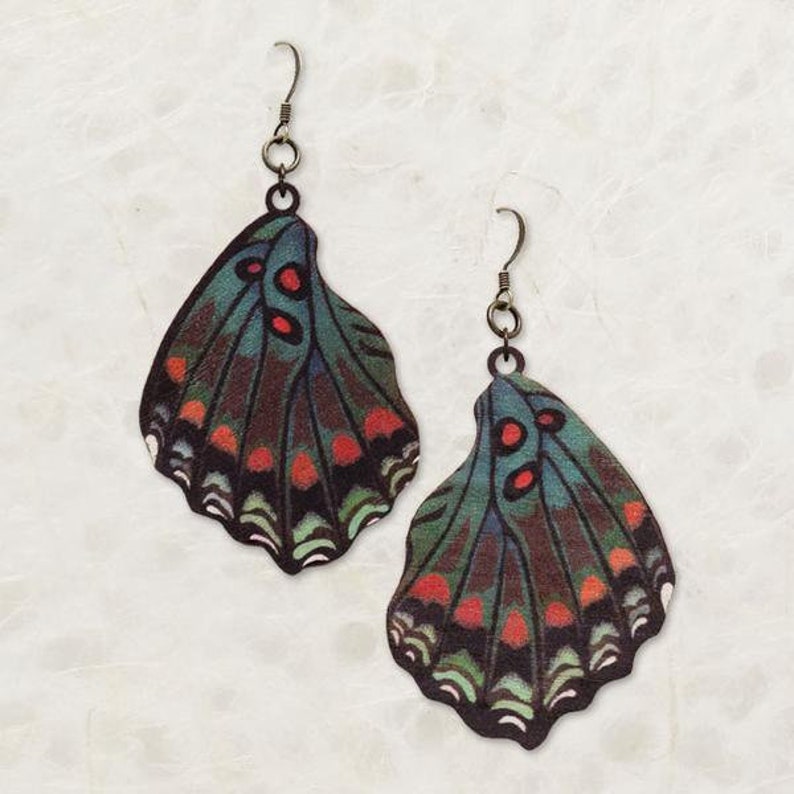 White Admiral Butterfly Wing Birch Wood Earrings image 1