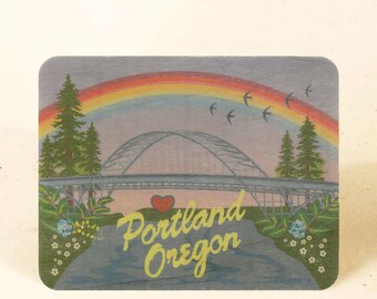 Portland Rainbow Bridge Sustainable Wood Postcard