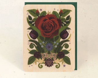 Rose and Ladybug Sustainable Wood Greeting Card