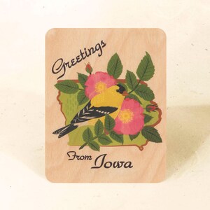Cartão postal de folheado de madeira sustentável do estado de Iowa