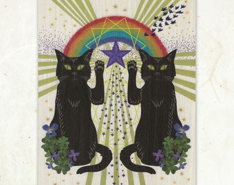 Luck Cats Sustainable Wood Print