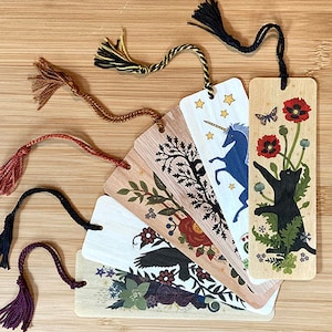 Set of Any 6 Wood Bookmarks with Tassels