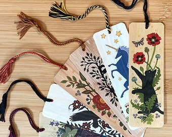 Set of Any 6 Wood Bookmarks with Tassels