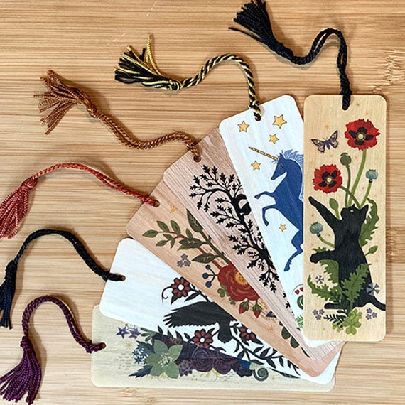 Set of Any 6 Wood Bookmarks With Tassels 