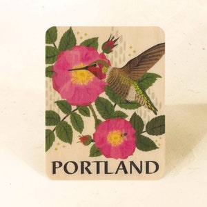 Portland Oregon Hummingbird Carte postale en bois durable