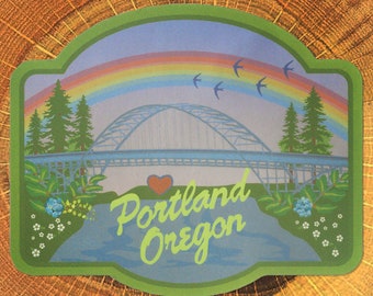 Portland Oregon Rainbow Bridge Matte Mirror PVC-Free Sticker