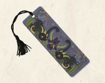Black Swans Sustainable Wood Bookmark with Tassel