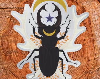 Antler Beetle Matte Silver PVC-Free Sticker