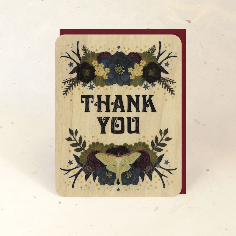 Luna Moth Thank You Sustainable Wood Greeting Card image 1