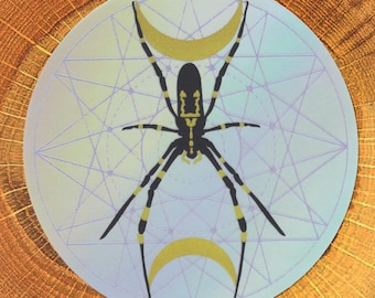 Fortune Weaver Spider Matte Silver PVC-Free Sticker