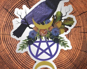 Pentacle Raven Matte Silver PVC-Free Sticker