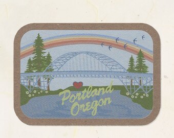 Fremont Bridge Portland miljövänligt kraftpappersklistermärke
