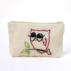 owl coin purse embroidered pouch hand embroidery on linen coin pouch fabric wallet handmade bag gift for birthday image 1