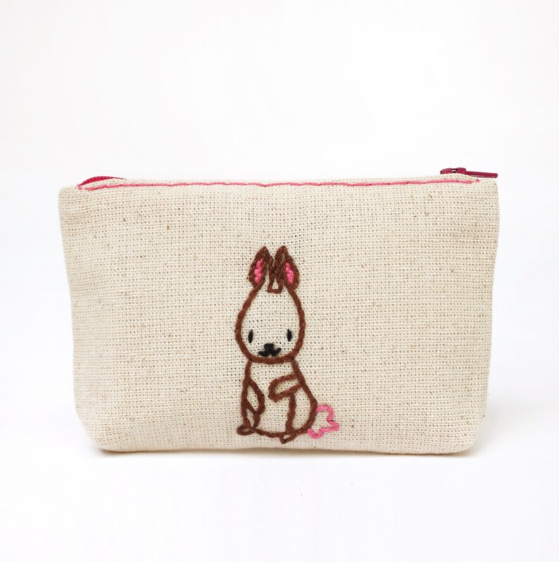 Rabbit Coin Purse Hand Embroidery on Linen Pouch Easter - Etsy