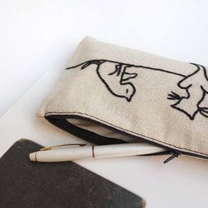 cat family pencil pouch , Make up Bag , pencil case , hand embroidered pouch , cat lover zipper pouch , holiday gift , gift for friend image 3