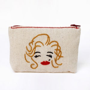 Marilyn Monroe / Pouch / coinpurse  / hand embroidered pouch linen pouch coin pouch zipper pouch ecofriendly purse