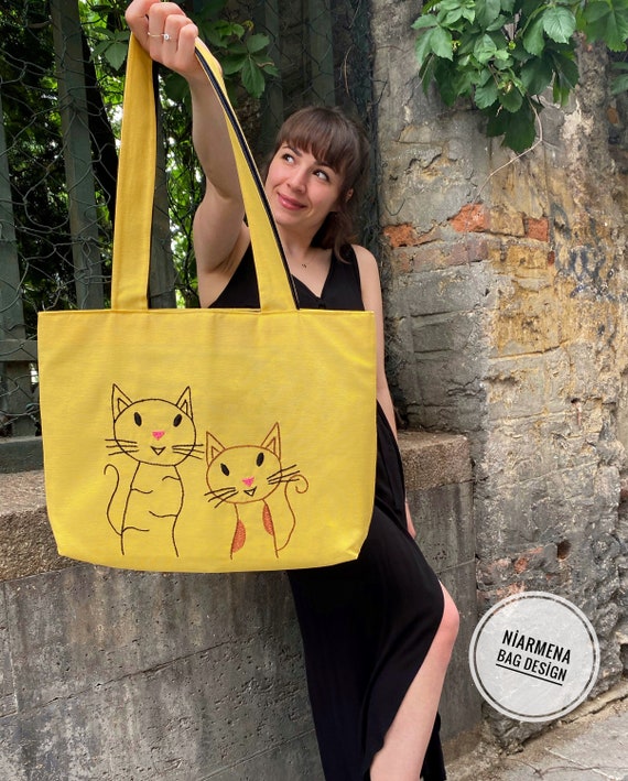 Cats tote bag embroidery tote bag handmade bag Etsy