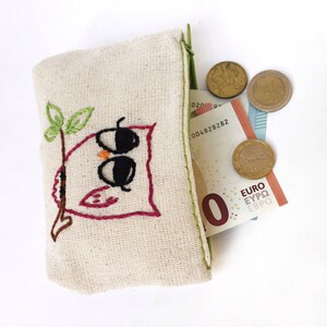 owl coin purse embroidered pouch hand embroidery on linen coin pouch fabric wallet handmade bag gift for birthday image 2