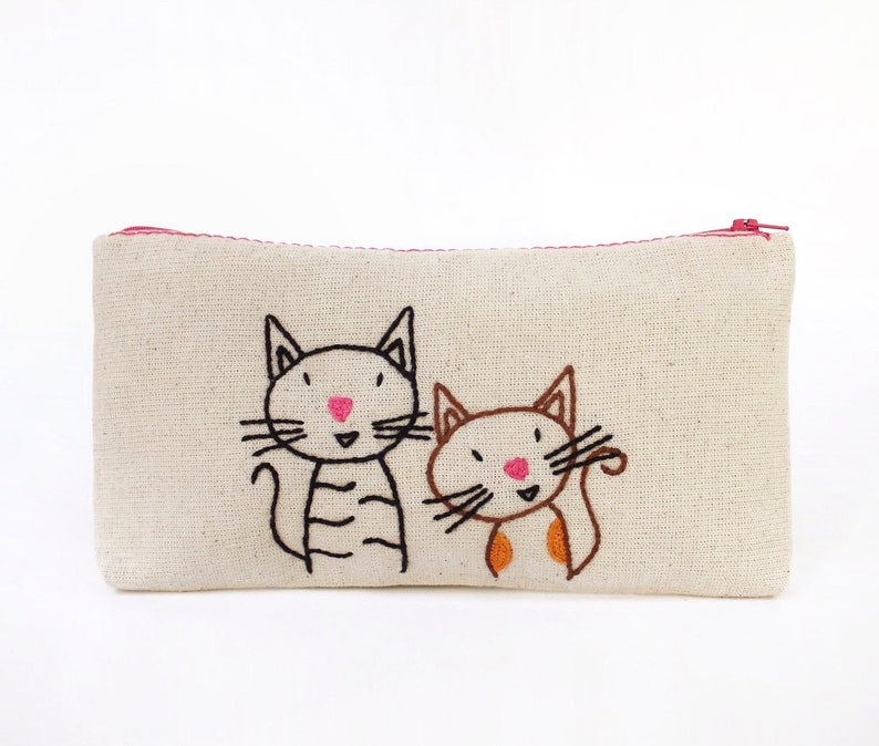 Cats zipper pouch makeup bag pencil case hand embroidery Etsy