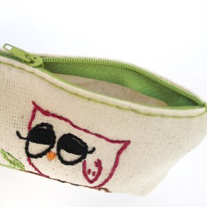 owl coin purse embroidered pouch hand embroidery on linen coin pouch fabric wallet handmade bag gift for birthday image 3