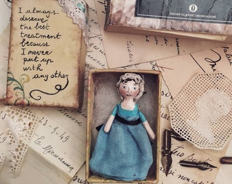 Jane Austen mini doll in a box with Emma quote, perfect gift for the literature teacher