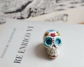 Day of the Dead sugar skull paper clay Decor, Halloweenparty  folk goth Decor, floral mexican calavera, spooky dollhouse minature cranium.