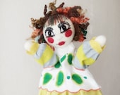 Carnival hand puppet , made on custom request, needle felted doll glove, story telling puppets for story teller teachers, one of a kind OOAK